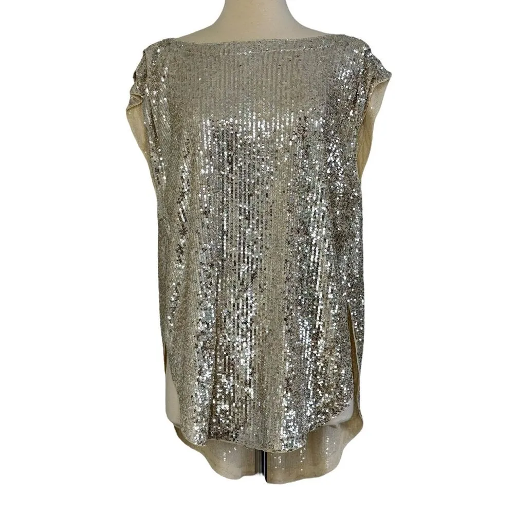 FREE PEOPLE Shine Time Live Gold Silver Sequin Sleeveless Tunic Top Size XS NEW - Image 5