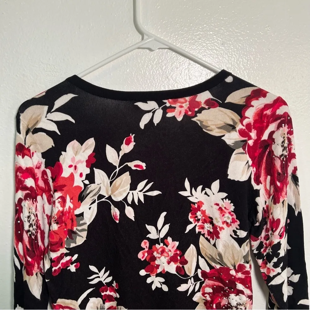 White House Black Market Snap Up Cardigan Black Floral S - Image 8