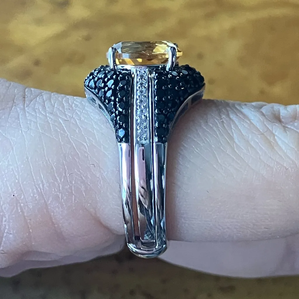 Brazilian Citrine Black Spinel Ring Set Size 9 Silver - Image 3