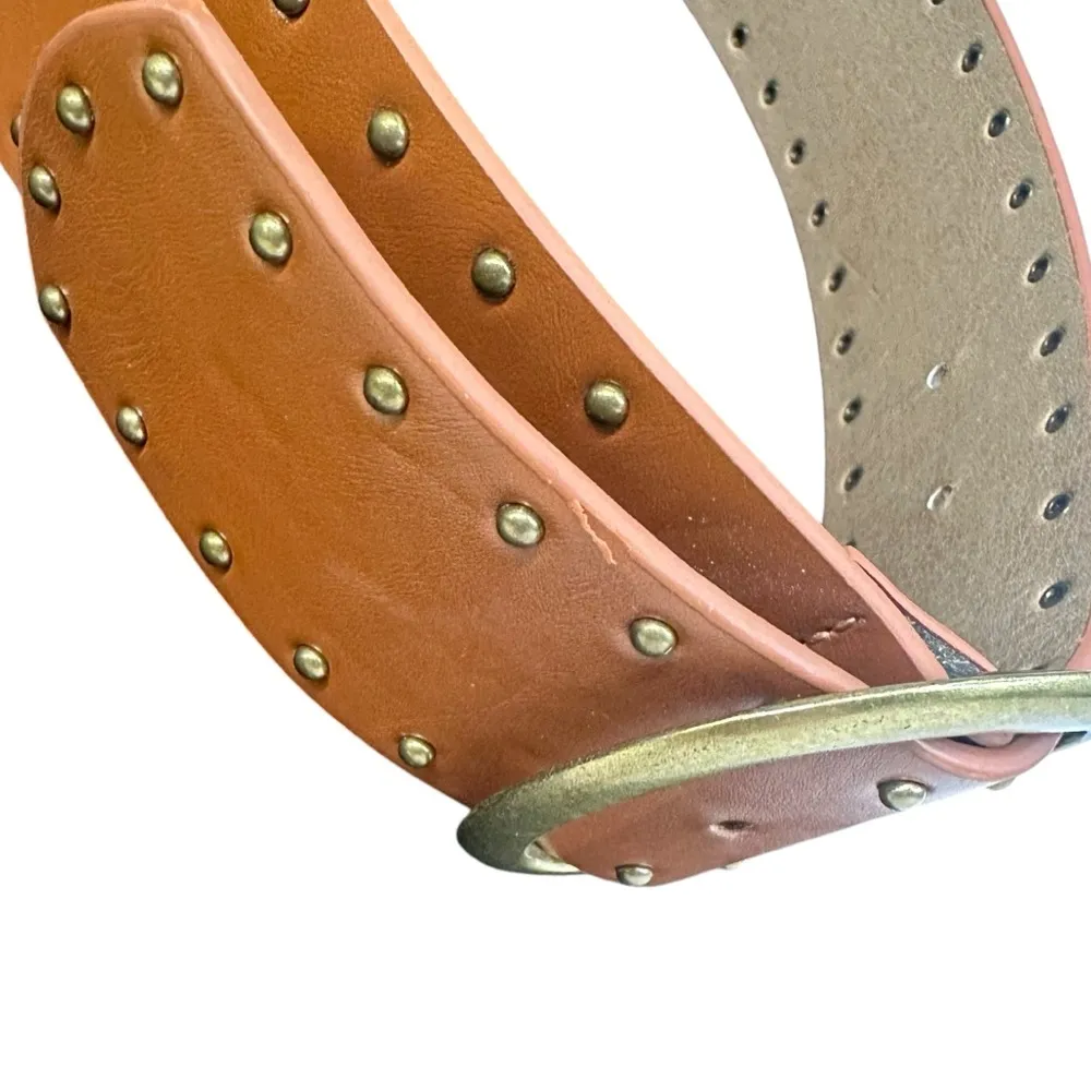 2 Inch Wide Tan Brown Studded Elastic Back Fashion Belt with Gold Buckle 33 inch - Image 6