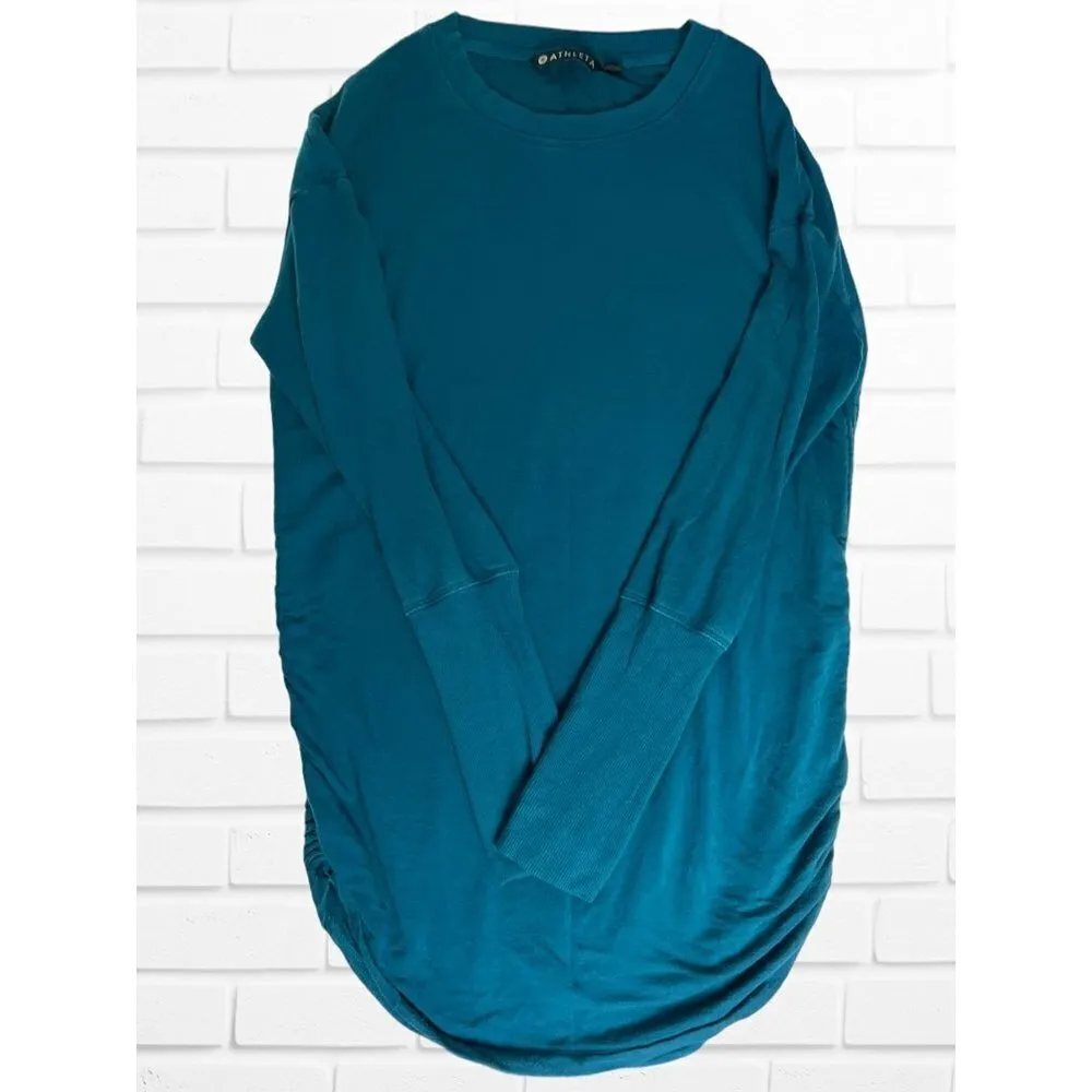 Athleta Women's Small Top Teal‎ Long Sleeve Ruched Athletic Comfy Loungewear - Image 2