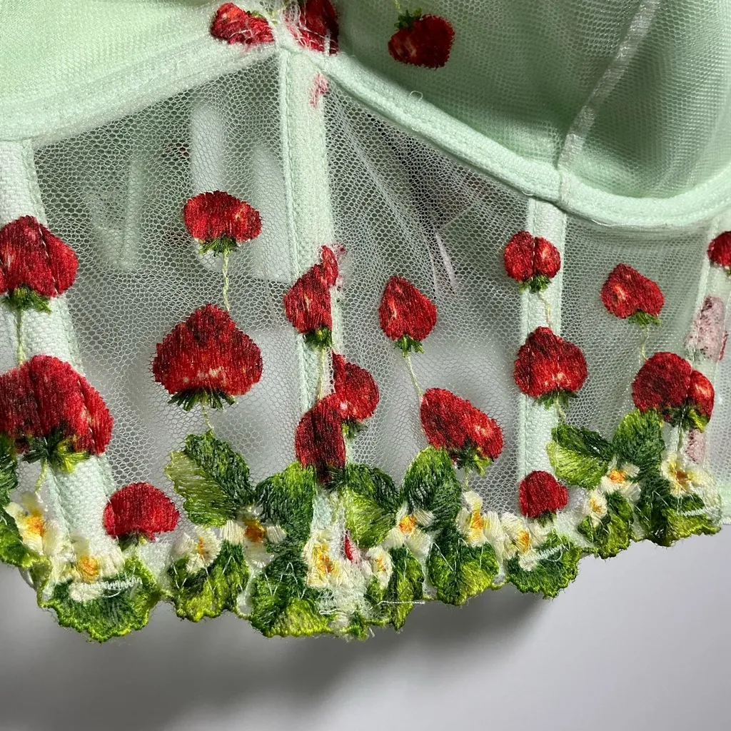 New Victoria’s Secret Strawberry Embroidery Cap Sleeve Corset Top Dream Angels M - Image 3