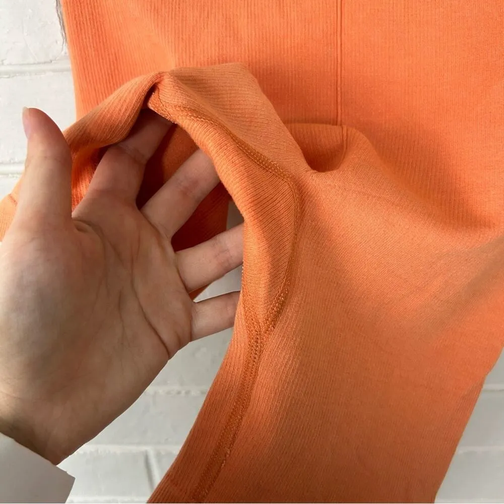 Fabletics High Rise Ribbed Tangerine Orange Athletic Biker Shorts Size M - Image 7