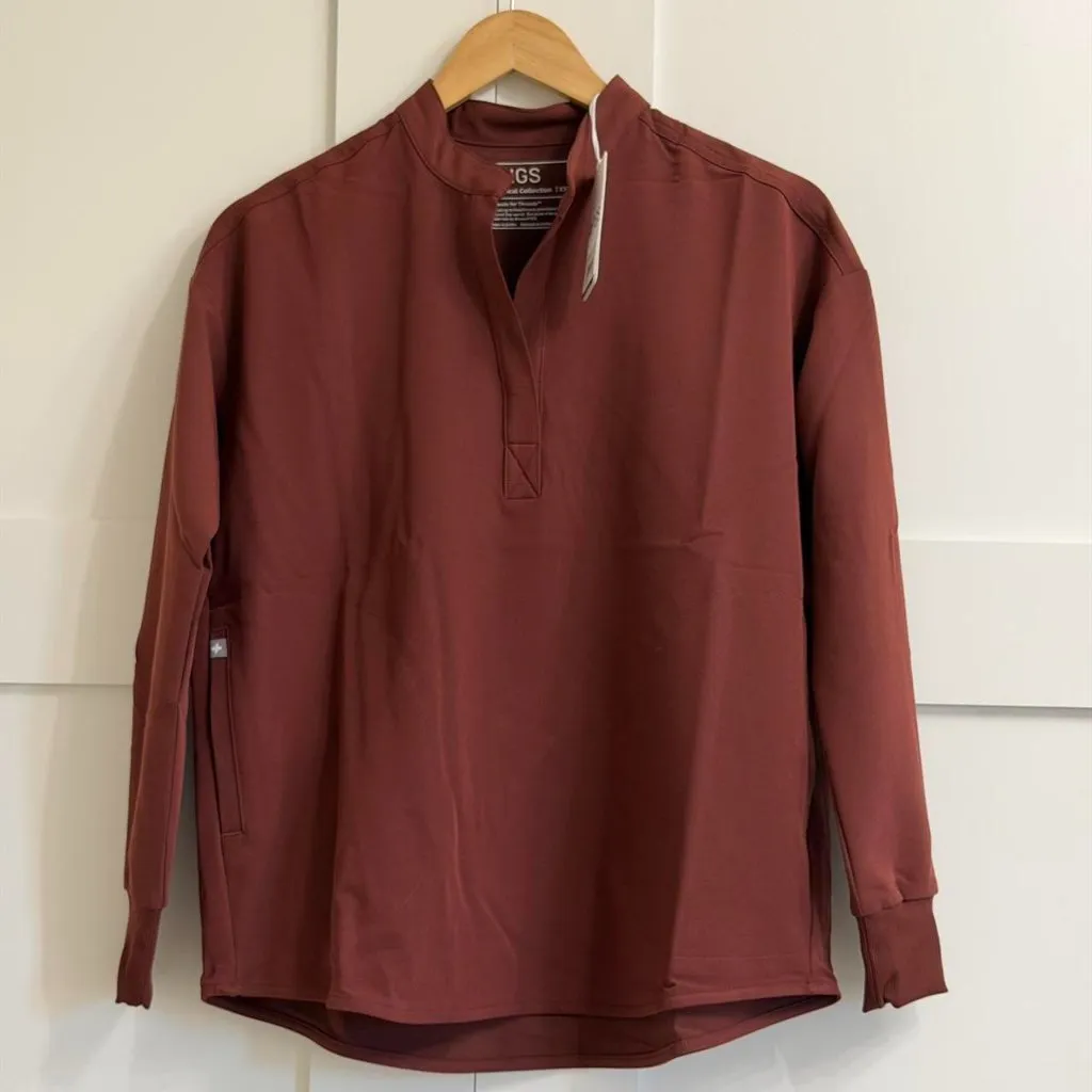 Figs Rafaela Oversized Longsleeve Scrub Top in Walnut, Size XXS - Image 8