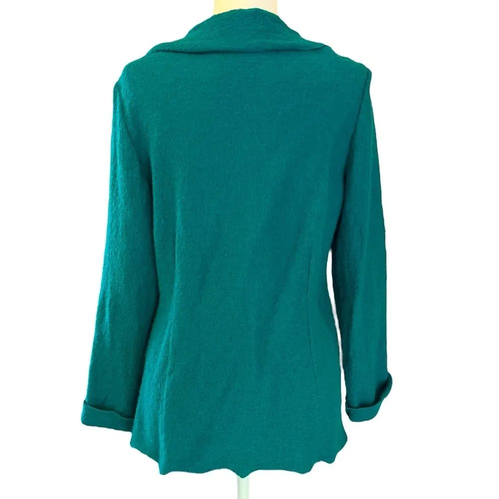 Chicos Boiled Wool Blazer Jacket Teal Blue Womens Size 1 / Medium - Image 2