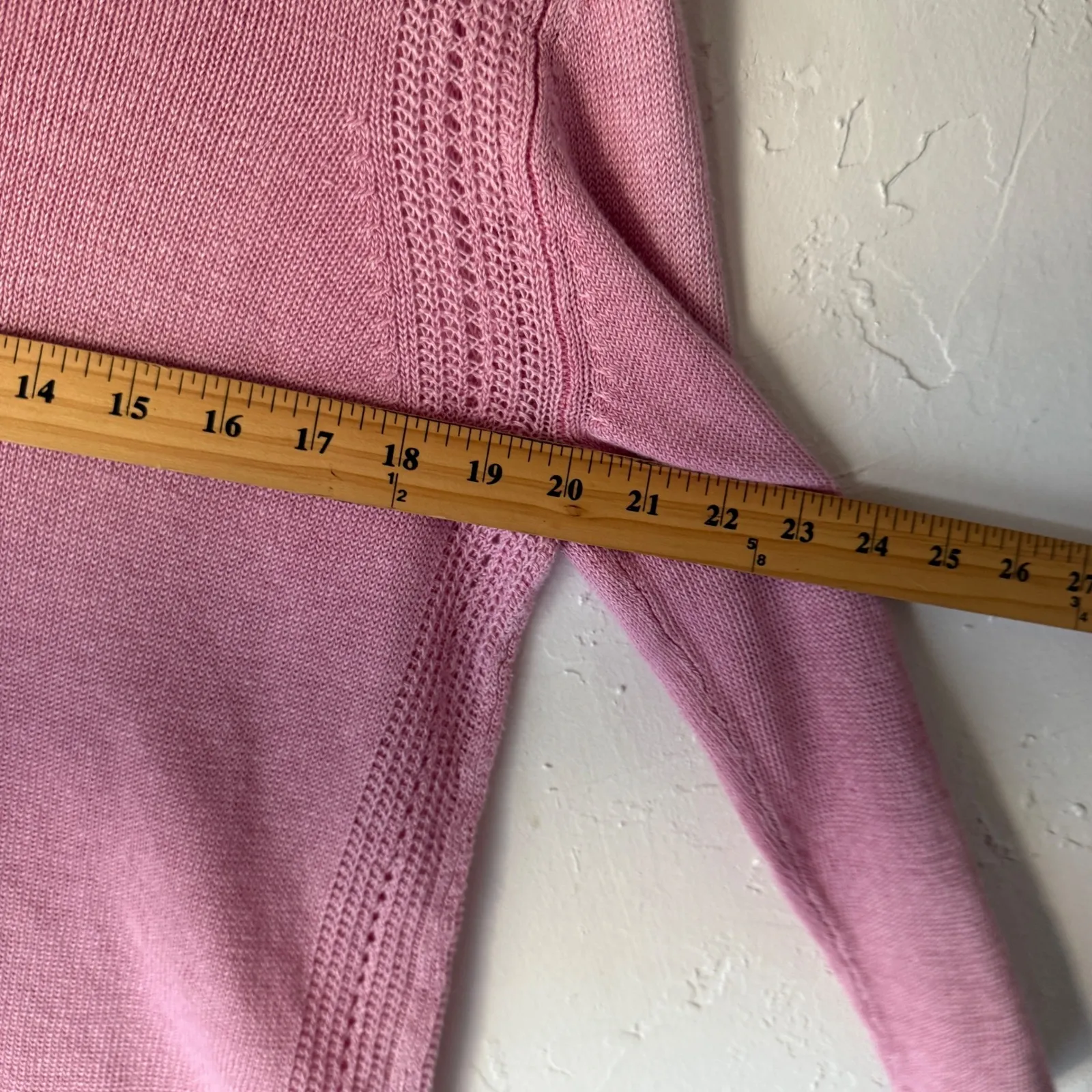 Talbots Pink Linen Knit Sweater Cropped Sleeve Pullover Large Preppy Coquette - Image 7