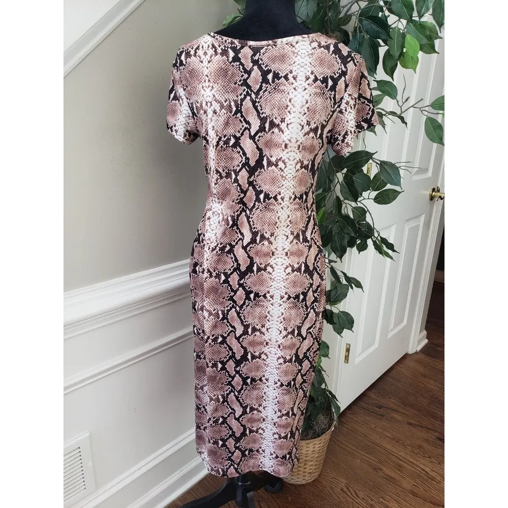 TMG Women's Brown & Beige Polyester Round Neck Short Sleeve Knee Length Dress L - Image 4