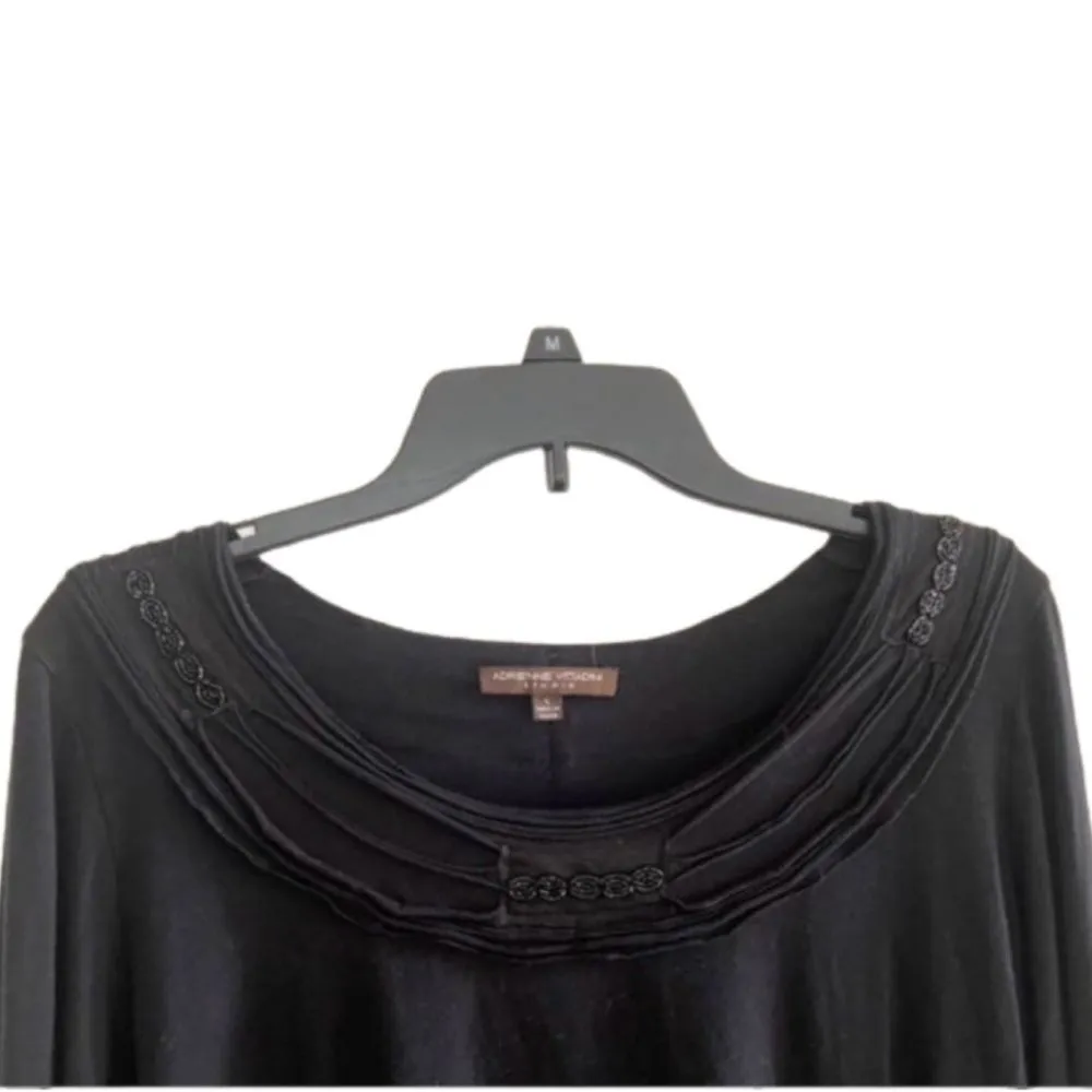 Adrienne Vittadini  BLACK embellished swoop KNIT neck top LARGE - Image 5