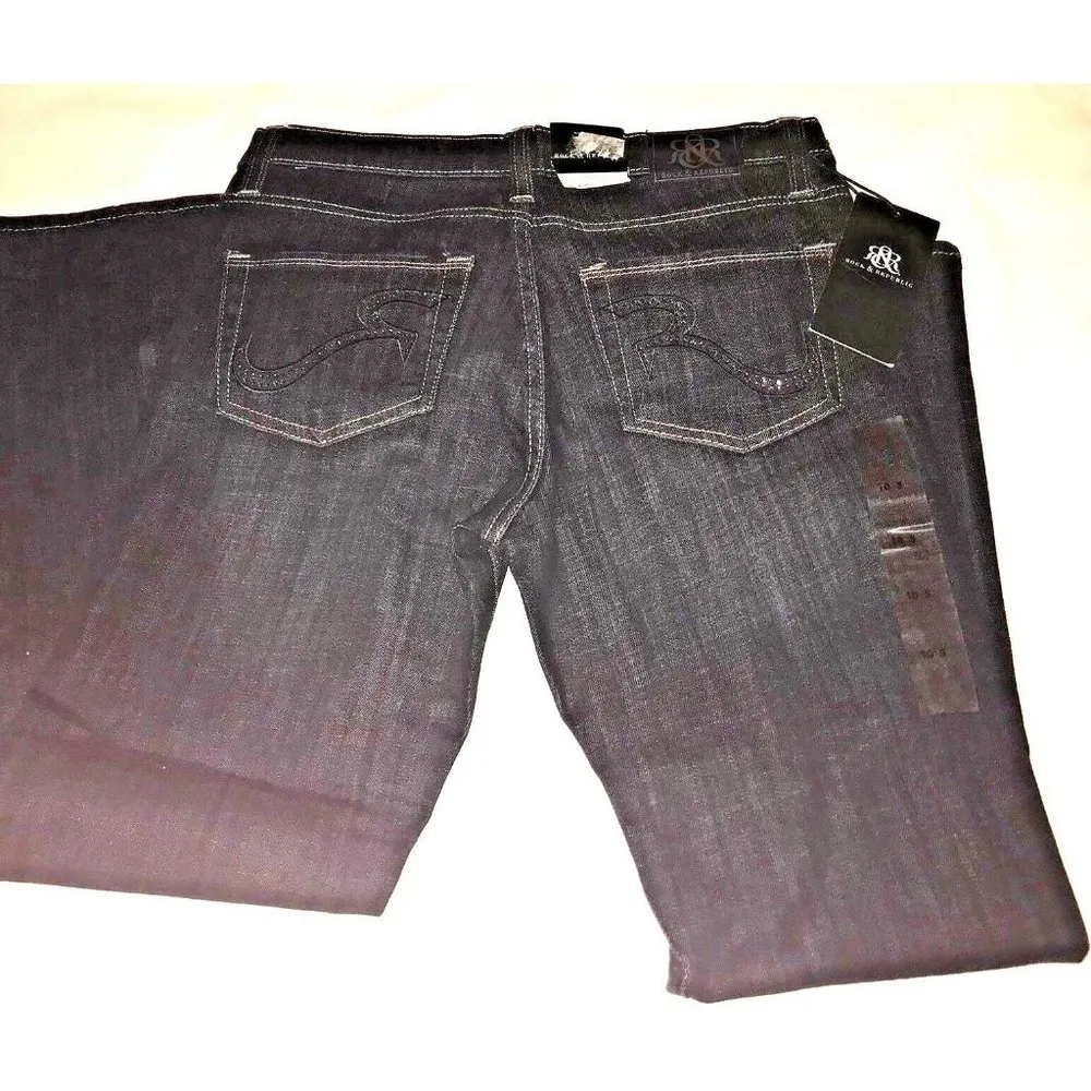 Rock & Republic Boot Cut Kasandra Dark Wash Jeans Womens Size 10 S Bling - Image 3