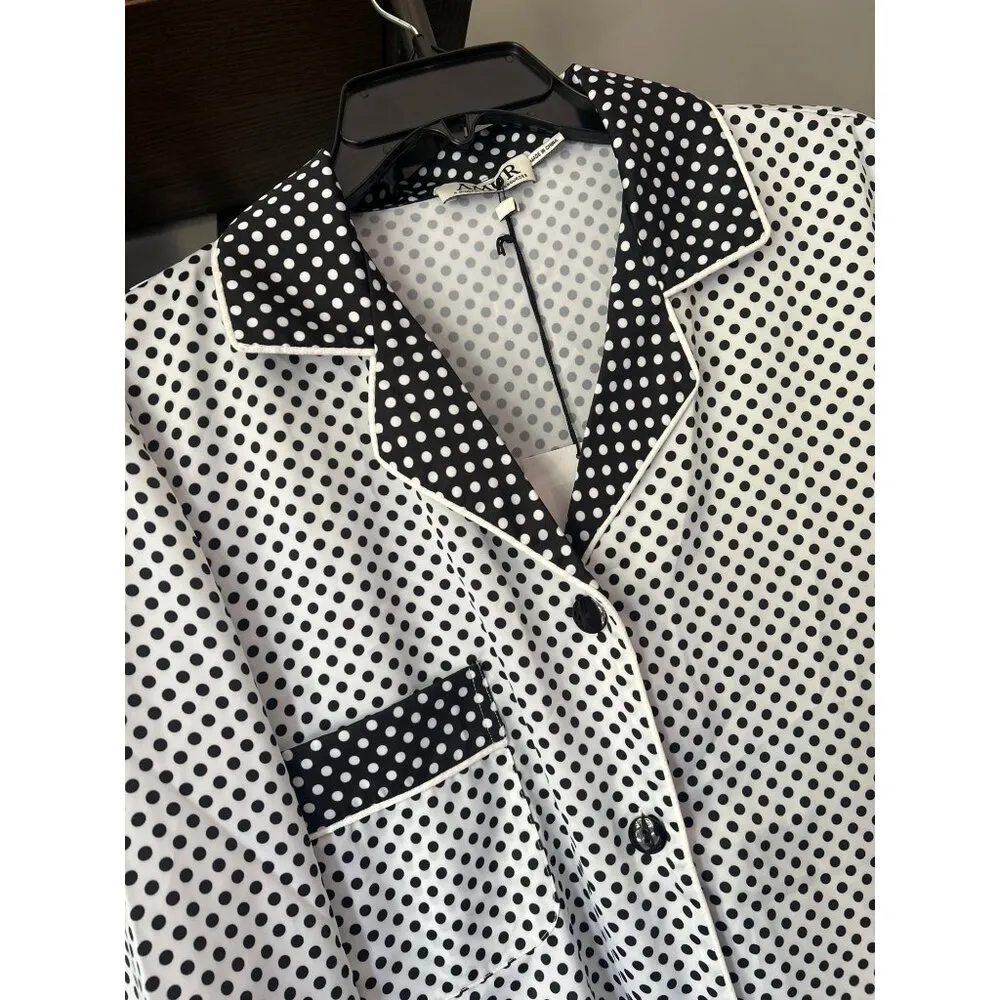 AMUR Gianna Polka Dot Button Down Shirt White Black Combo Womens Size XS - Image 4
