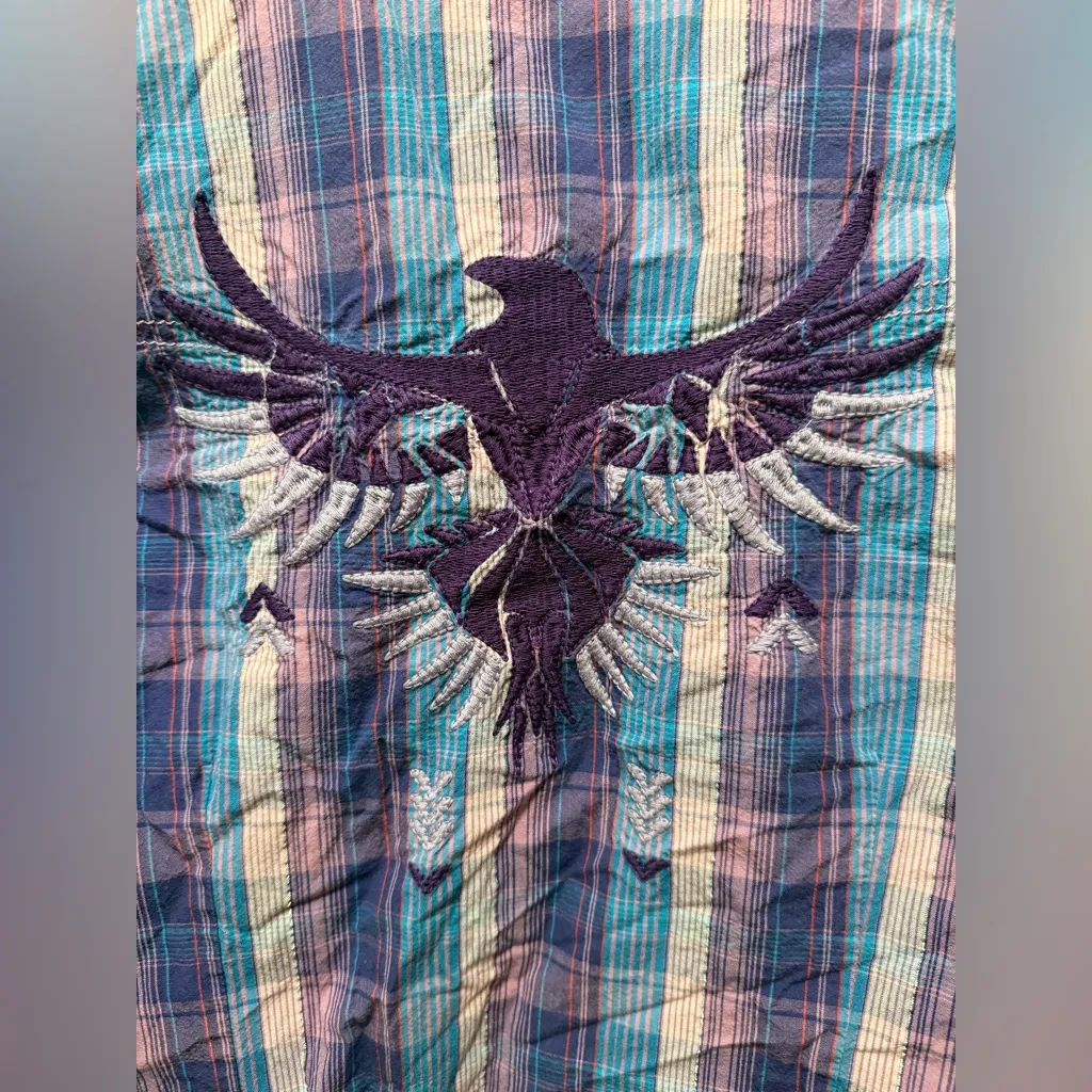 Cumberland Outfitters Embroidered Cotton Purple Metallic Plaid Button Down Small - Image 7