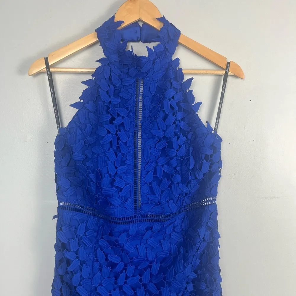 Bardot Gemma Halter Lace Sheath Dress in Cobalt size 8 lace midi - Image 3