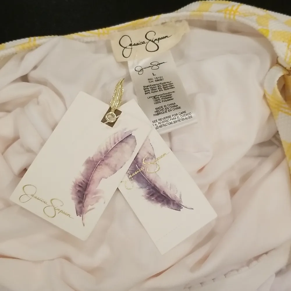 💕JESSICA SIMPSON💕 Checked Tie-Waist One-Piece Swimsuit Sol Yellow Plaid L NWT - Image 5