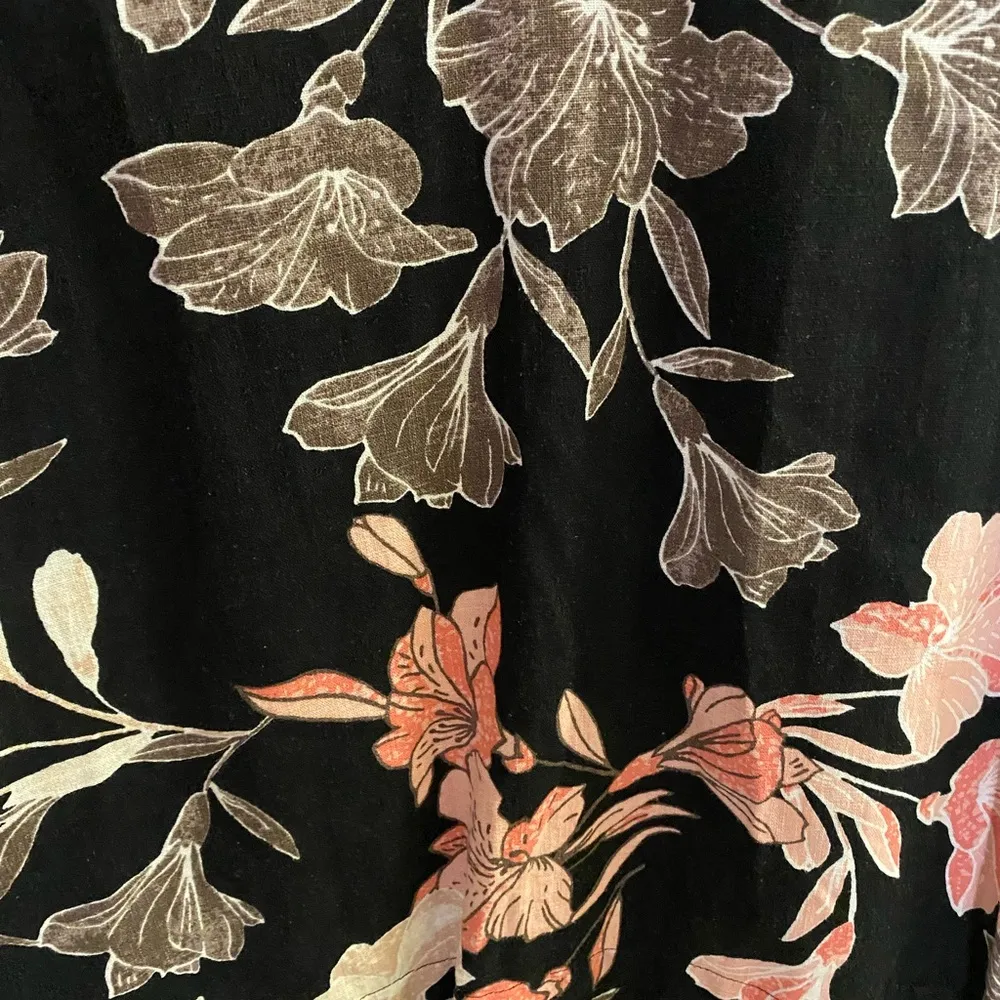 Original Women’s Midi Dress M Medium Black Floral Bust 36” Length 35” Linen - Image 4