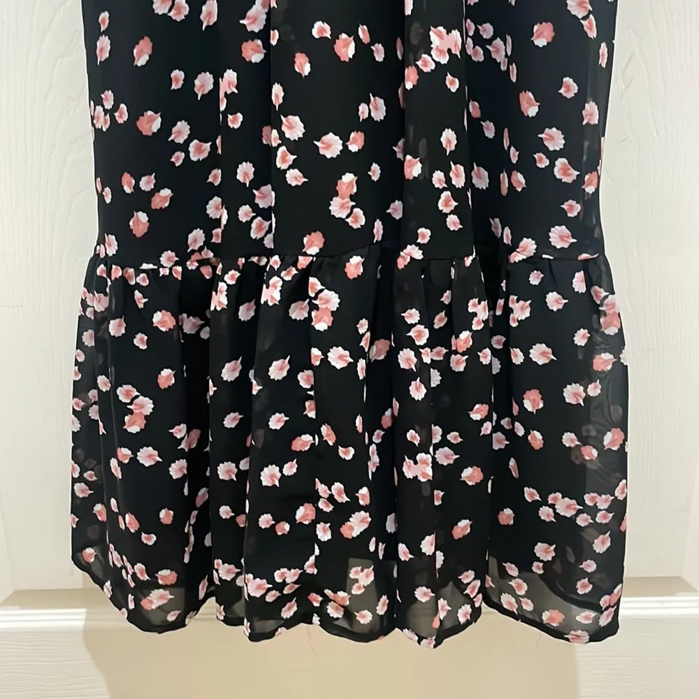 NWT Melloday Black Pink Floral High Neck Ruffle Sleeve Smocked Waist Maxi Dress - Image 5