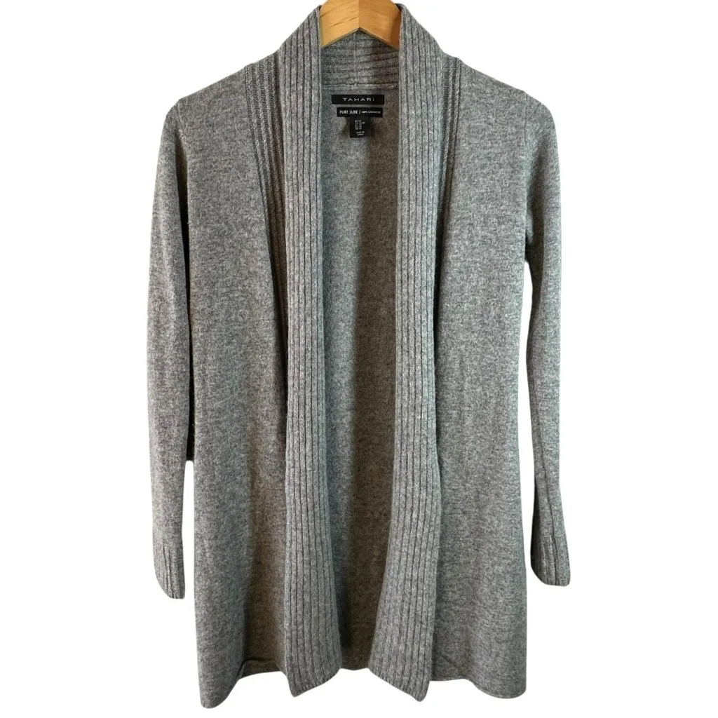 Tahari Pure Luxe 100% Cashmere Ash Gray Open Front Cardigan Sweater Size XS - Image 2