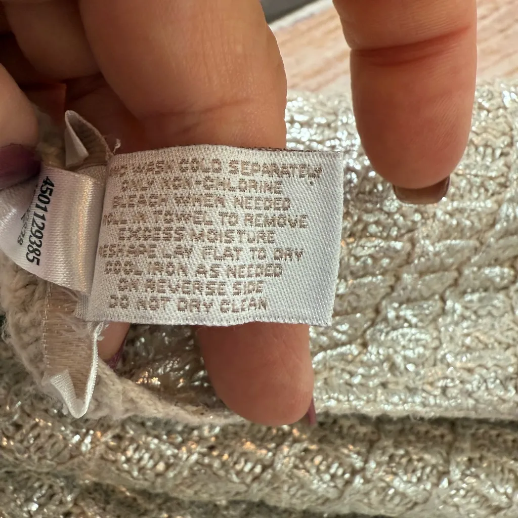 Chicos sweater sz 2 Large Silver Cream Metalic 3/4 Sleeve Wide Neck  Dressy - Image 5