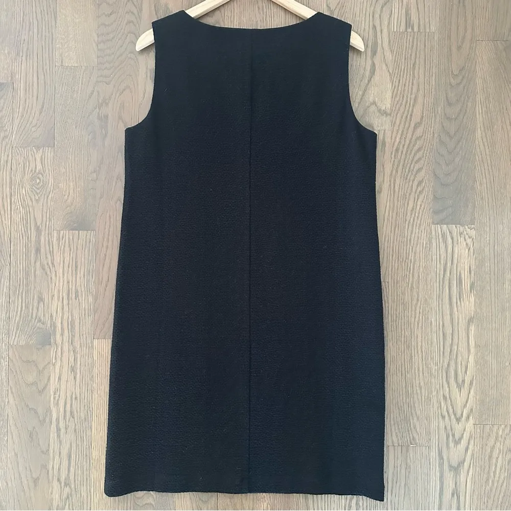 Eileen Fisher Textured Woven Bateau Neck Sheath Shift Dress in Black Size Small - Image 6