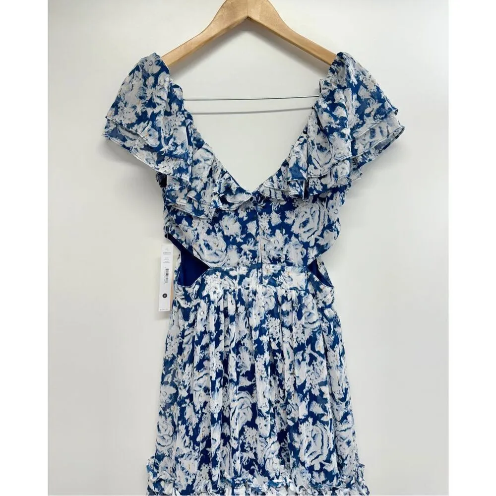 Aqua Maxi Dress Womens Size Small Gown Blue White Tiered Metallic Formal NEW - Image 5