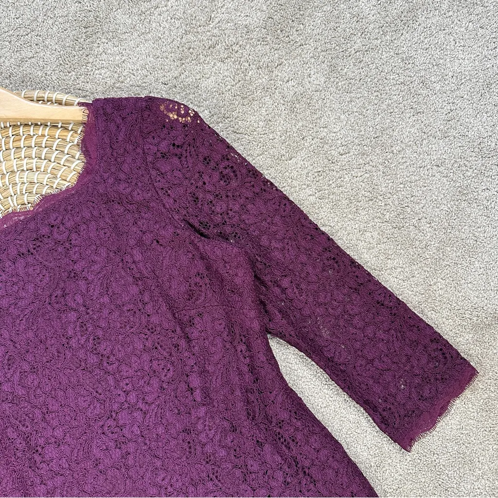 Adrianna Papell Women’s 3/4 Sleeve Lace Sheath Dress Full Back Zip in Purple 12 - Image 8