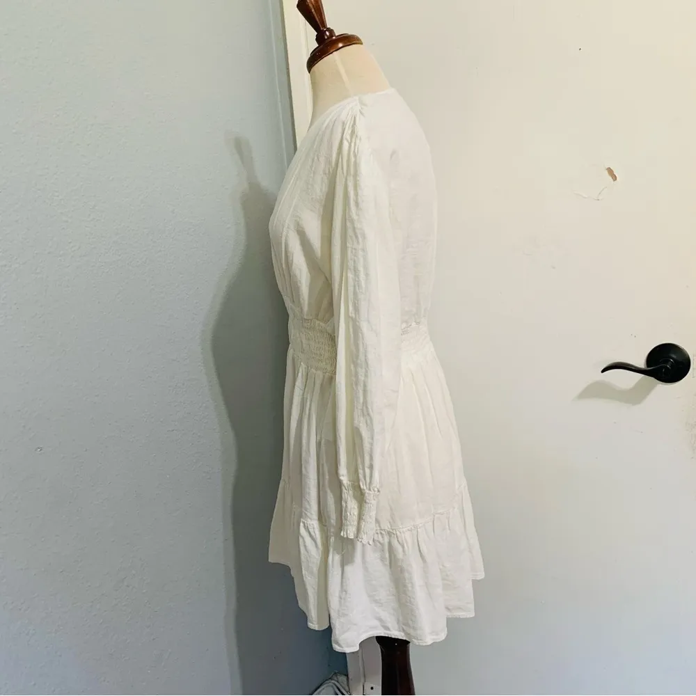 ZARA‎ New Oyster White Bohemian Linen Blend Short Dress Size XL - Image 12