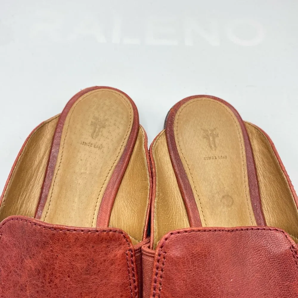 FRYE Women's Terri Gore Red Clay Leather Mules Size 6 Autumn Chic Almond Toe - Image 4