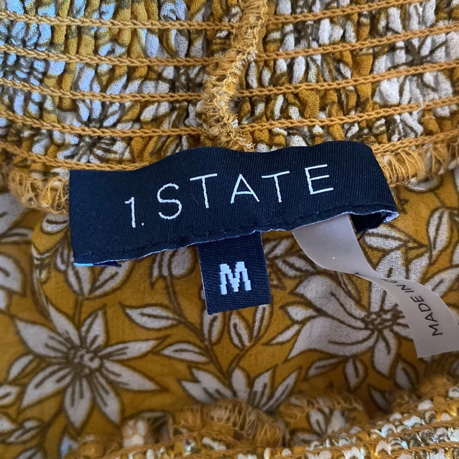 1 STATE Blouse Womens Sz Medium Yellow Floral Wrap Shirt Sheer Coquette - Image 6