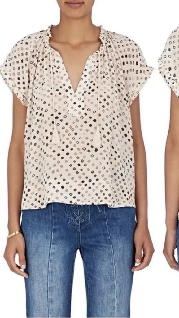 ULLA JOHNSON Women's 2 Djuna Top Safari 100% Silk Short Sleeve Cream Ivory - Image 1