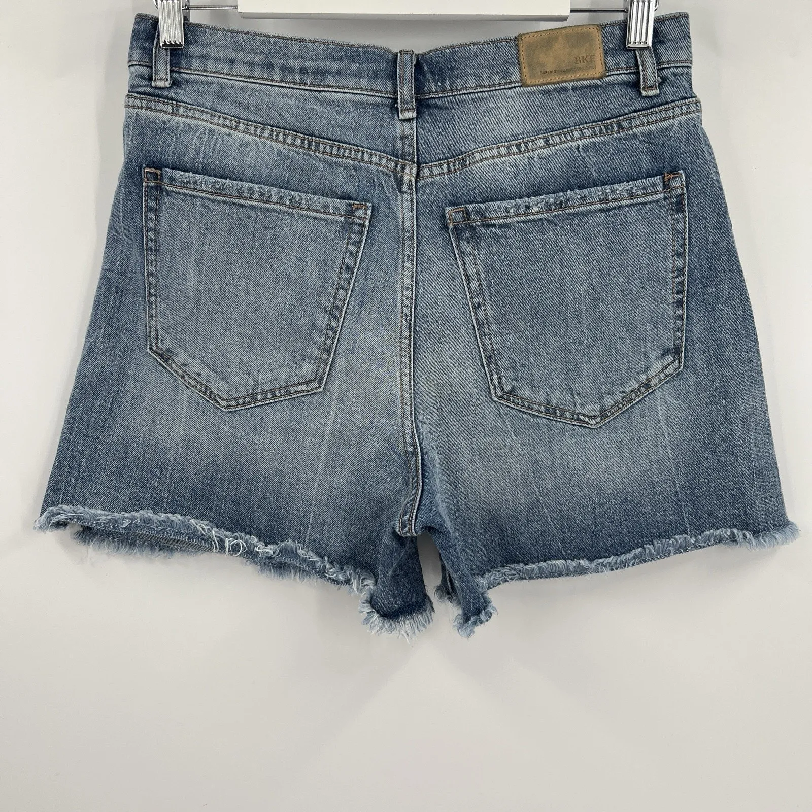 BKE Parker Denim Jean Shorts Blue Raw Hem Stretch Medium Wash Women’s Size 28 - Image 4