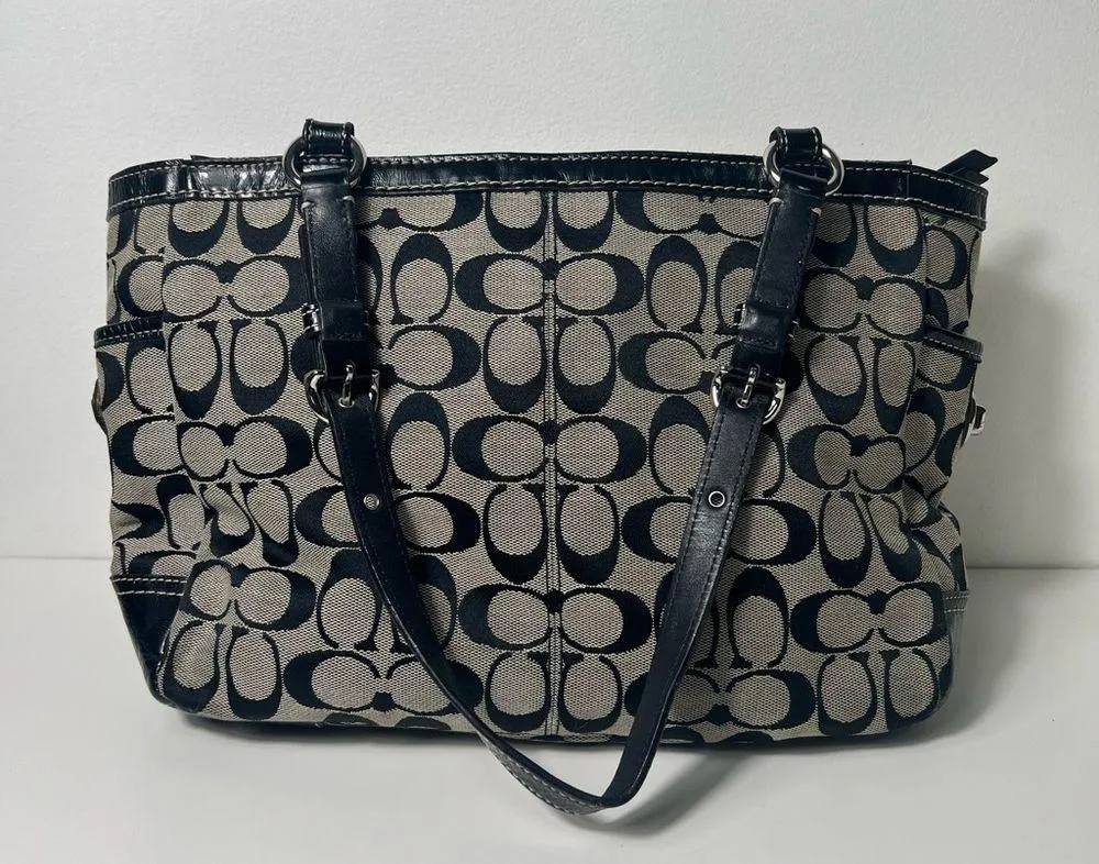 Coach CC Signature Monogram Logo Jacquard Stripe East West Satchel Bag Purse - Image 8