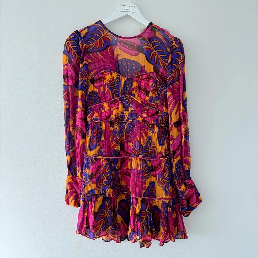 FARM RIO Fruit Dream Floral Long Sleeve Mini Dress XS - Image 4