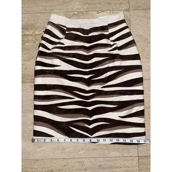 VALENTINO Boutique‎ suede leather Brown Wave skirt Sz 42 US 6 Made In Italy - Image 4