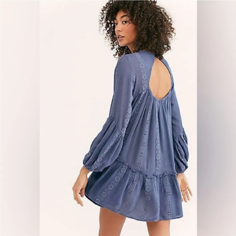 Free People Kiss Kiss Tunic Embroidered Lace Blue Long Sleeve Dress Women’s XS - Image 13