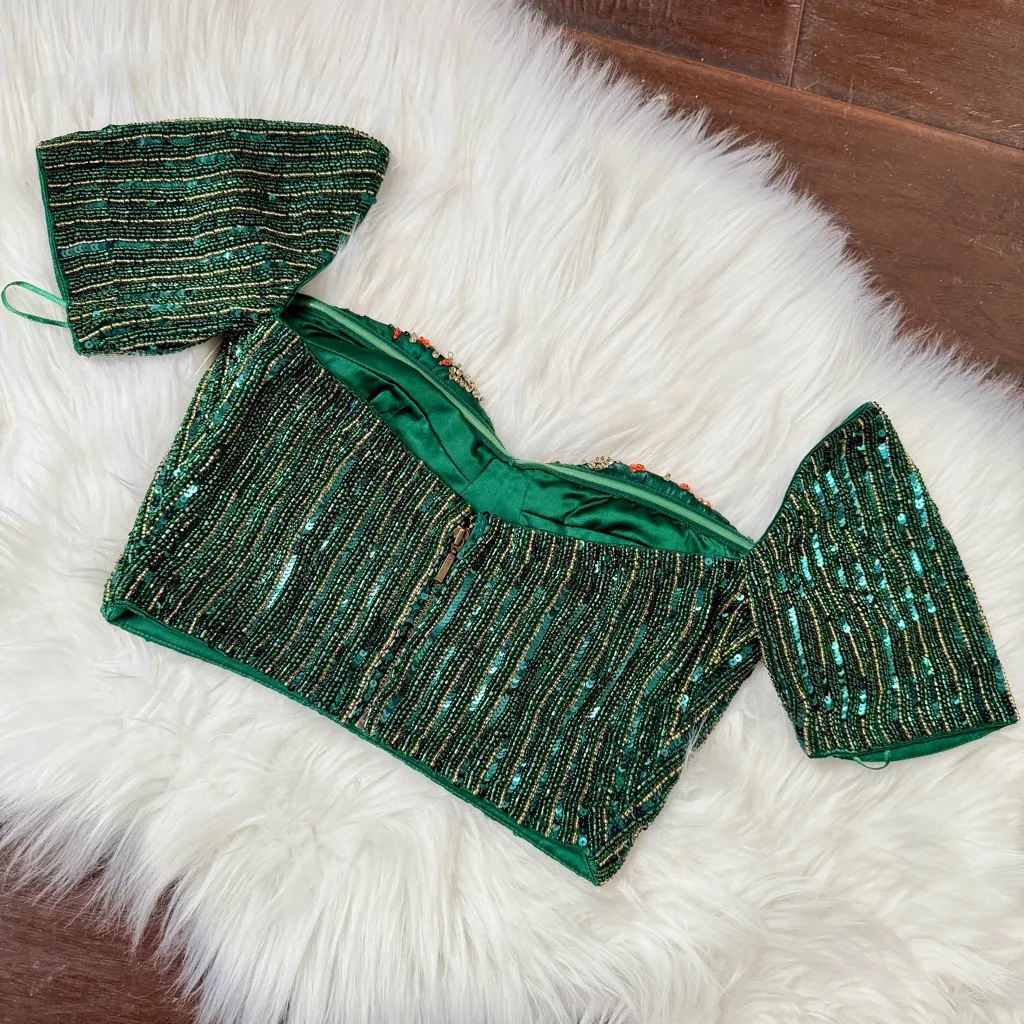 Sani Adya Drape Saree Sequins Top Green Size XS - Image 4