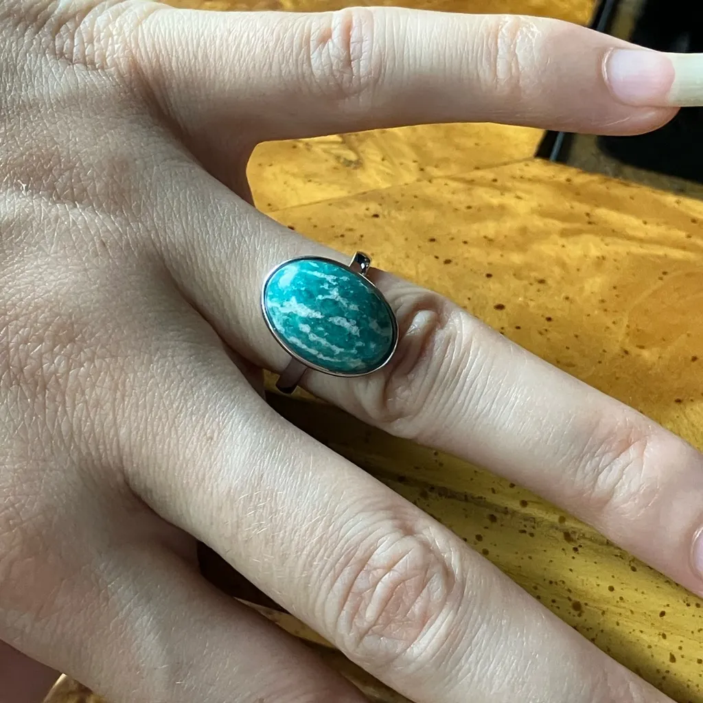 Russian Amazonite Sterling Silver Ring Size 7 Green - Image 4