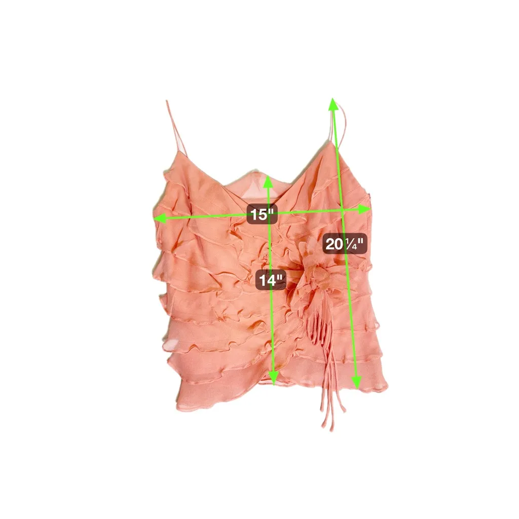 Cache 100% Silk Vintage Coral Ruffle Layered Camisole Tank Top Size 4 - Image 8