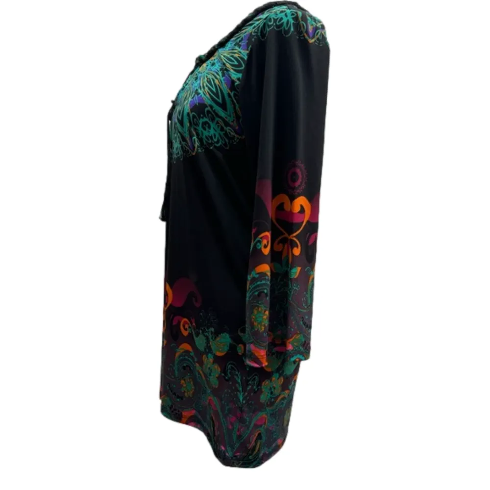 New York Black Green Orange Purple Paisley Mini Dress Women’s Size Small - Image 6