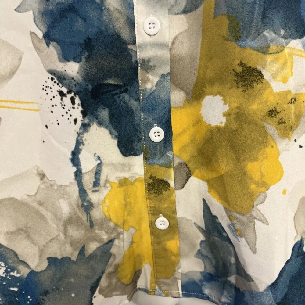 SHEIN Vibrant Floral Collared Button Down Blouse Elastic Wrist Puff Shoulder Lrg - Image 4