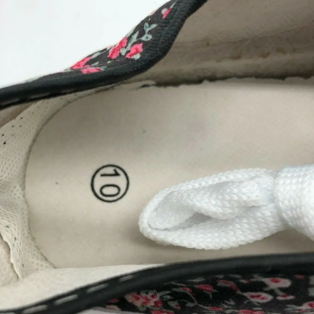 Womens Sneakers Low Top Fabric Lace Up Floral Black Pink Size 10 - Image 5