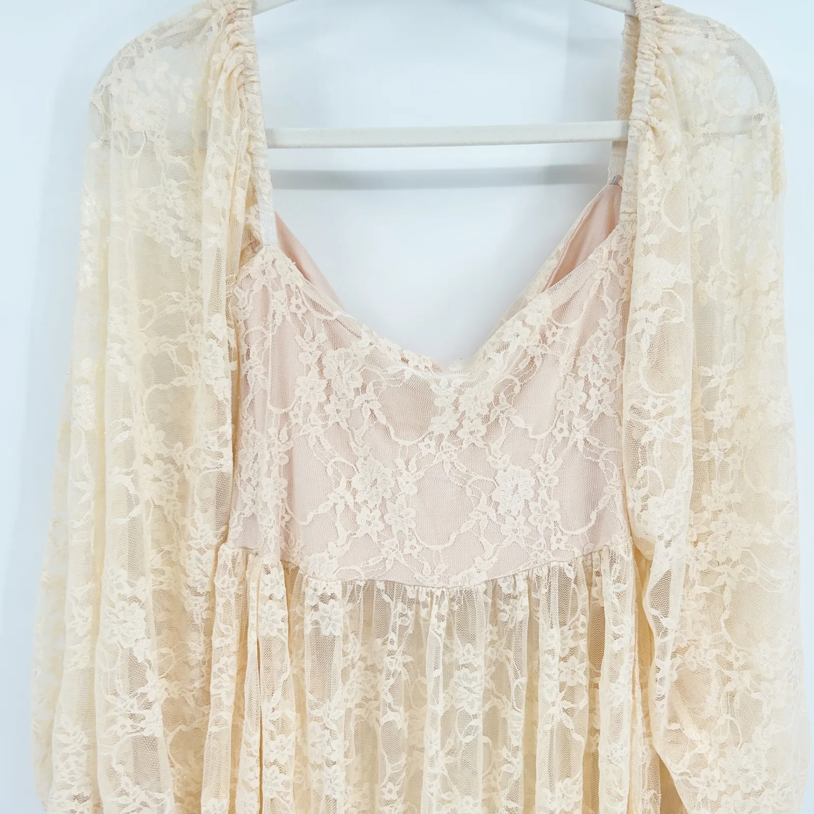 Womens Sheer Lace Off Shoulder Maternity Pregnancy Photoshoot Maxi Dress Size M Tan Size M - Image 8