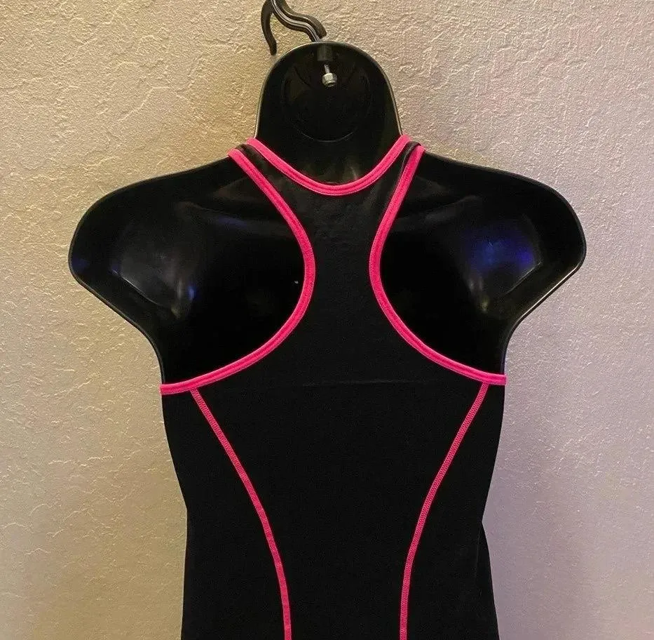 Splash Black and Pink Contrast Trim Stitched One Size Stretch Tank Top Athletic - Image 15