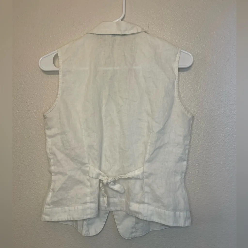 Vintage Ann Taylor Women's White Linen Sleeveless‎ Shell Button Down Vest Size 8 - Image 2