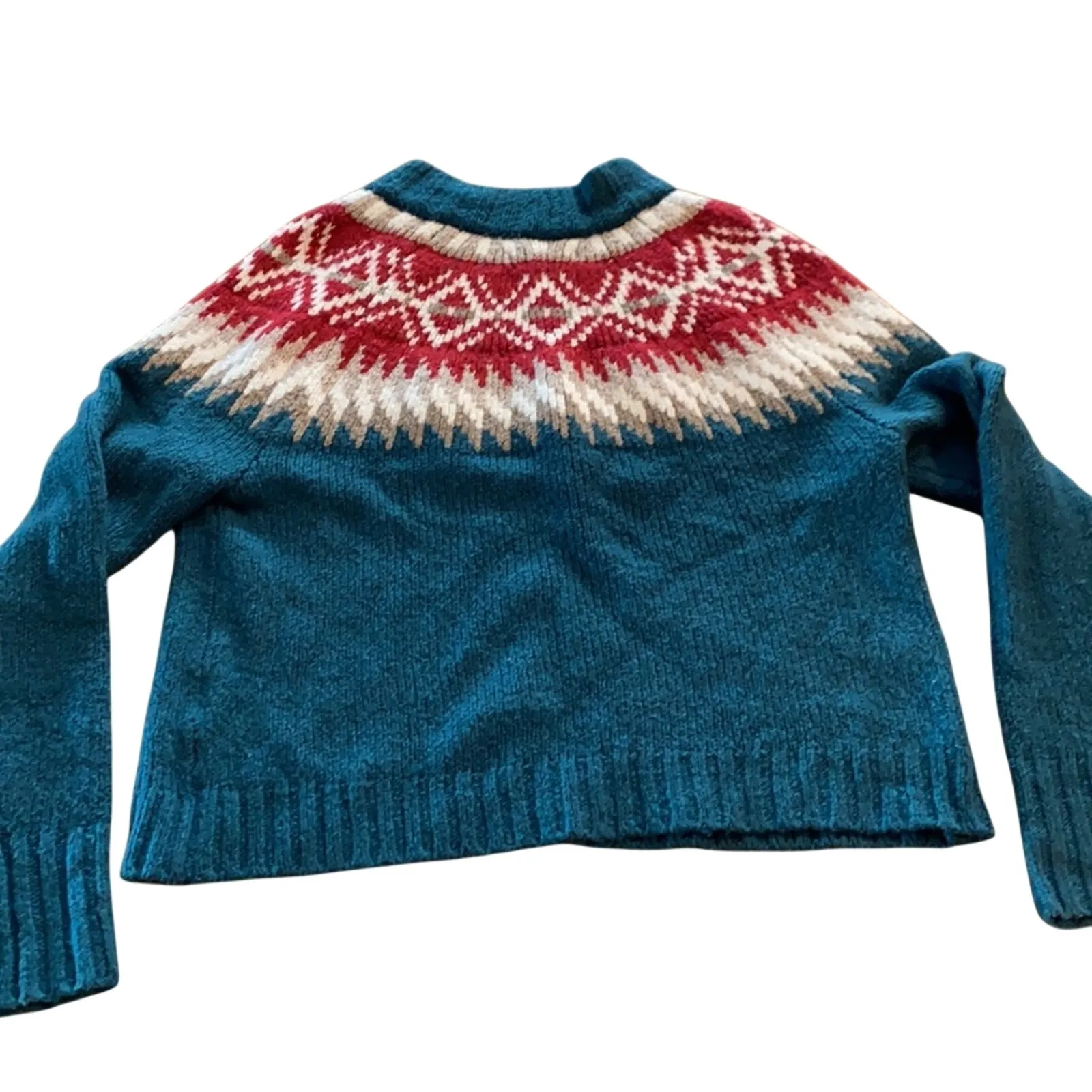 American Eagle fair isle mock neck plush sweater bohemian cozy retro soft sz S - Image 6