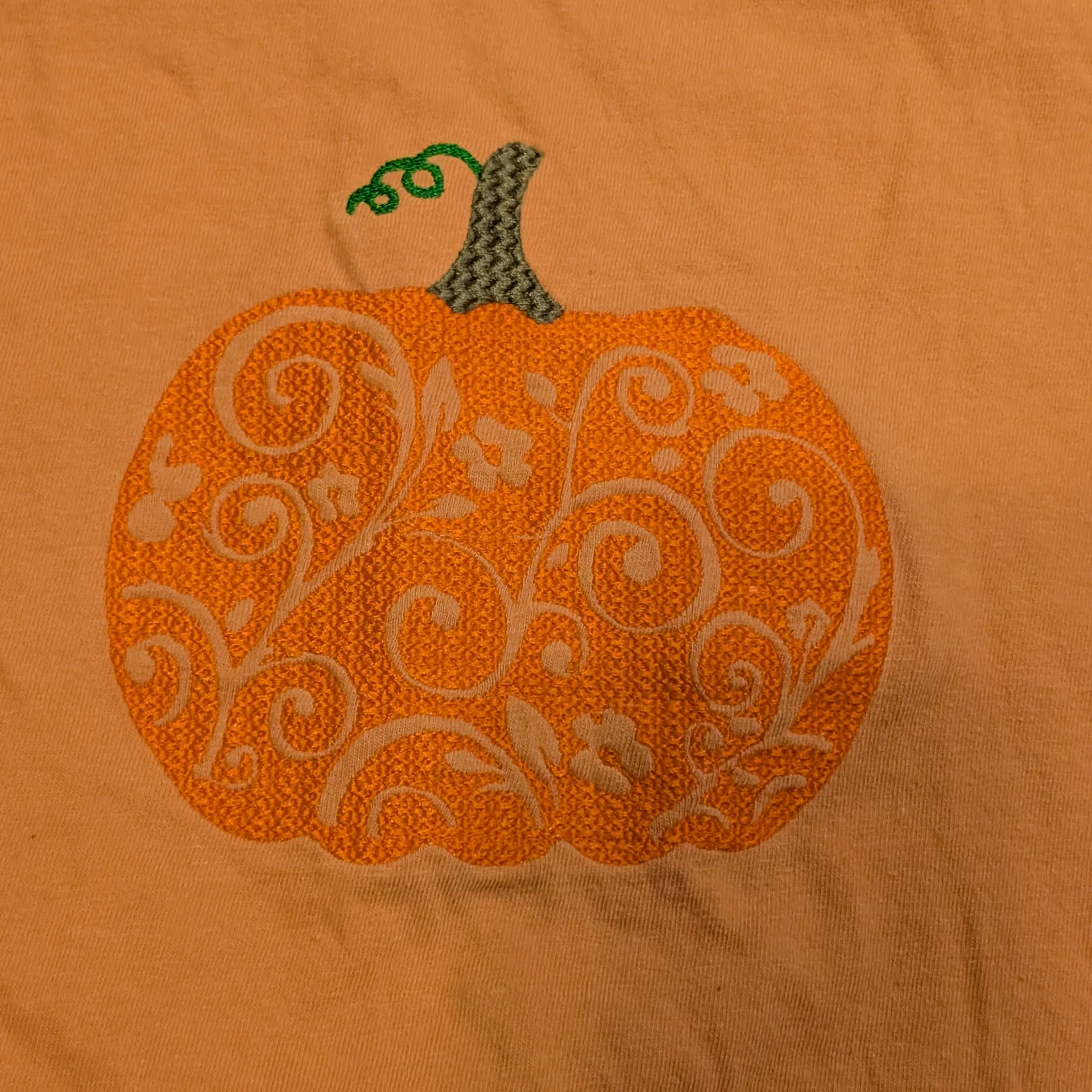Embroidered Pumpkin Swirl Comfort Colors Peach Long Sleeve Shirt Large - Image 3