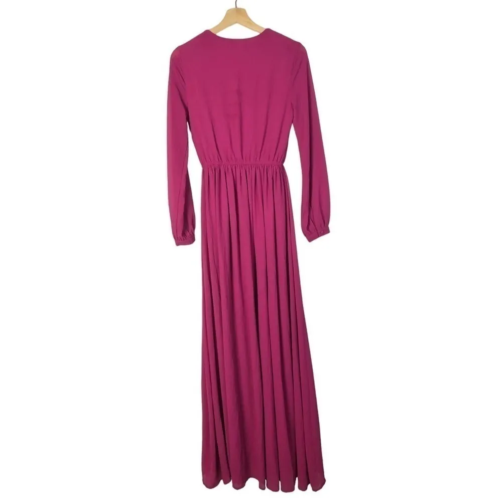 Lulu's Wonderous Water Lilies Magenta Pink Long Sleeve Maxi Dress XS - Image 3