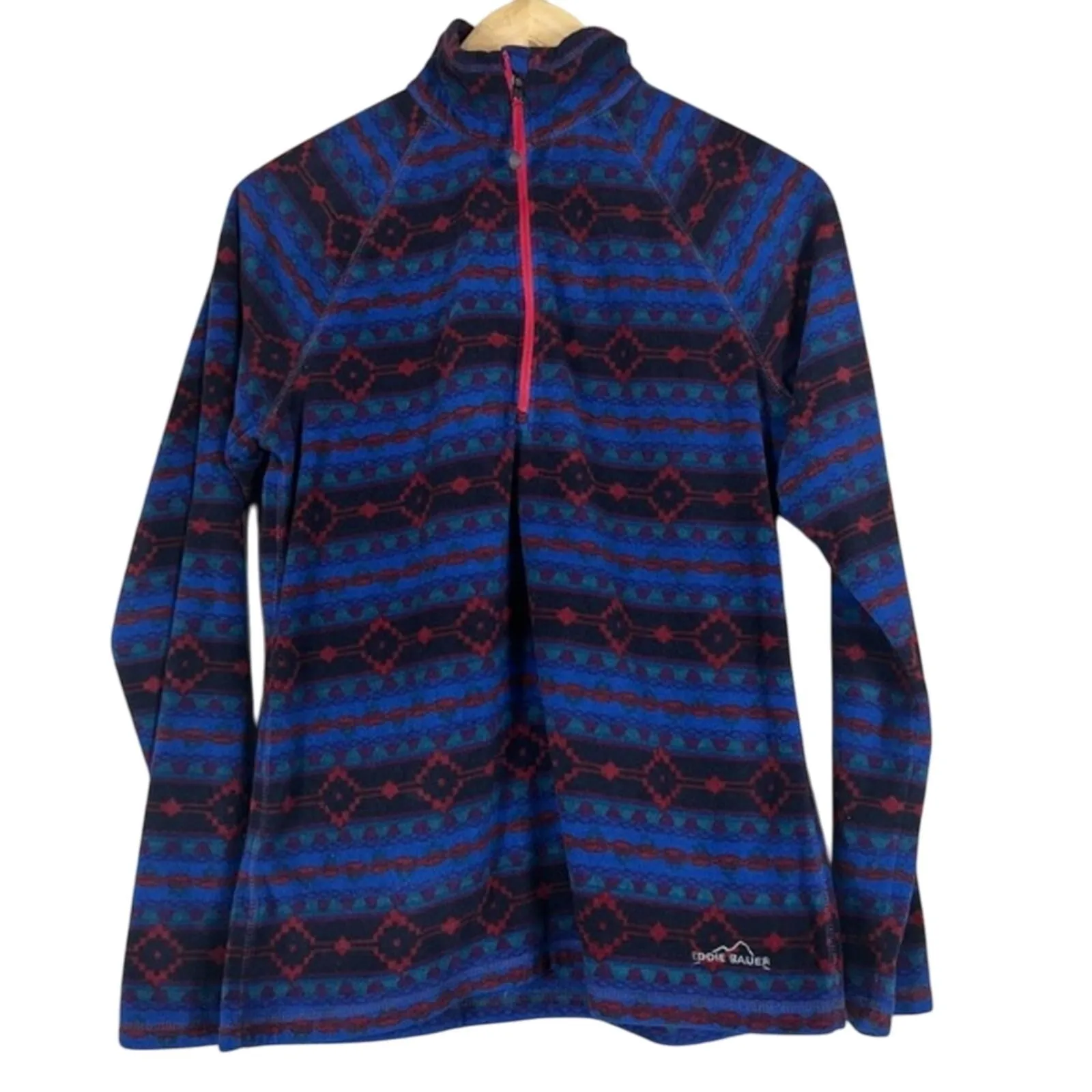 Eddie Bauer Women Southwestern Aztec 3/4 Zip Pullover Blue Fleece Size M Outdoor - Image 2