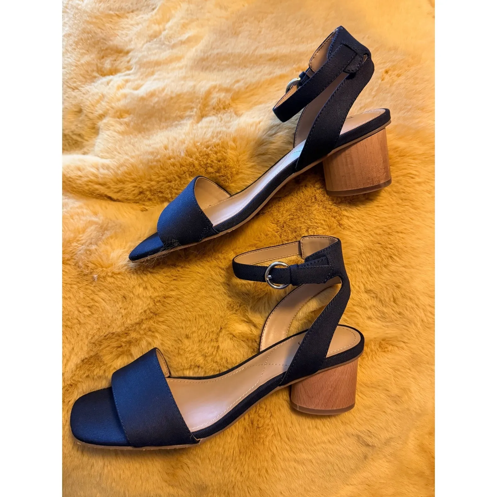 NYDJ Georgia Navy Blue Canvas Block Heel Ankle Strap Sandals Size 6.5M, New - Image 4