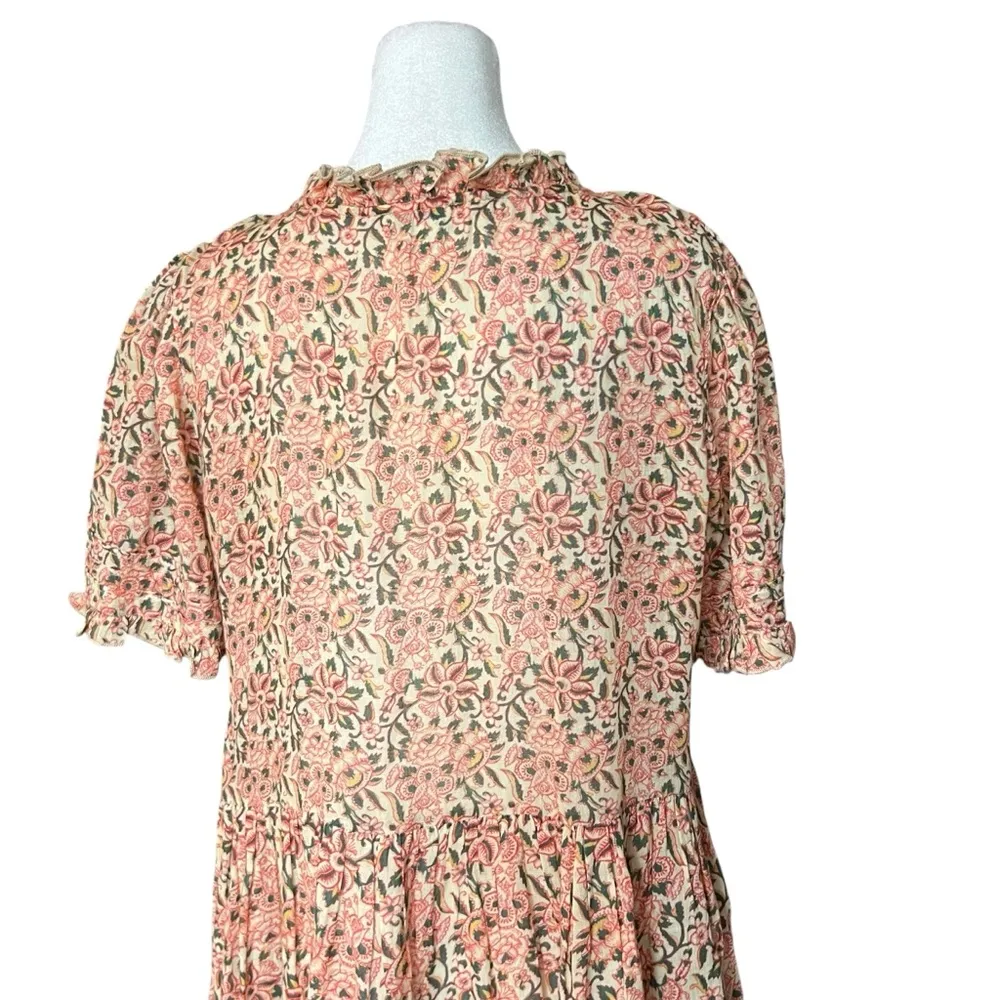SUNDANCE Flowy Boho Floral Mini Dress w/ Embroidered Bodice & Tassel Ties Sz PXS - Image 4