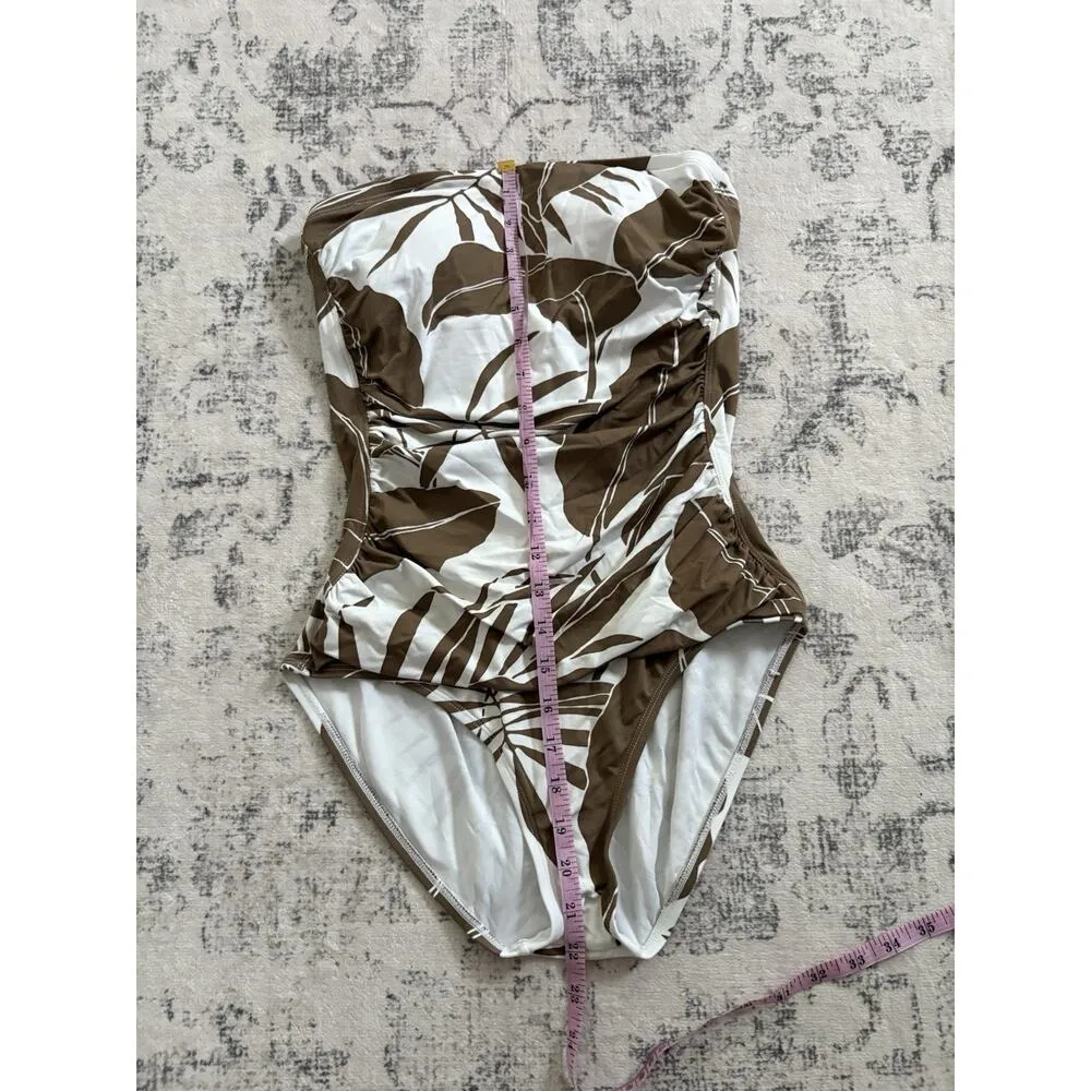 Tommy Bahama Strapless Ruched One Piece Swimsuit Size 8 Tropical Brown White - Image 5