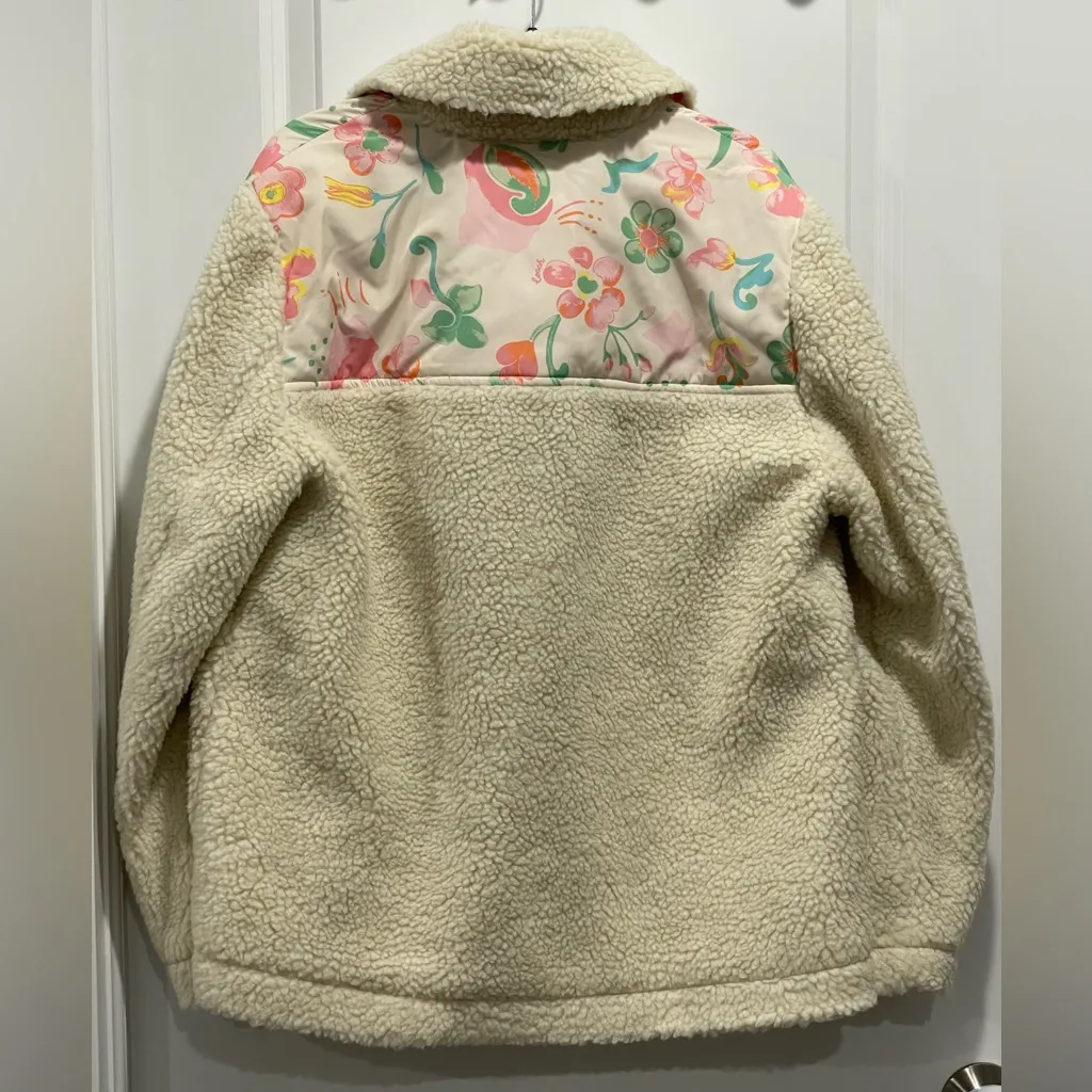 Coach Cream Blocked Floral Teddy Jacket Sherpa Fleece Size S - Image 4